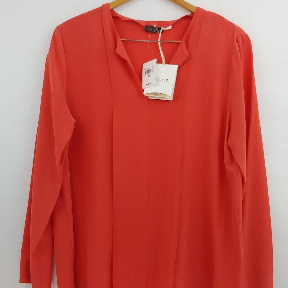 Peserico EU 48 Coral Italian Silk Long Sleeve V-Neck Top